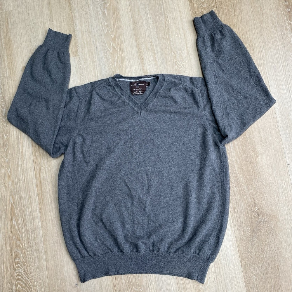 Black Brown 1826 Men's 100% Merino Wool V-Neck Gray Sweater SZ L Made In Italy